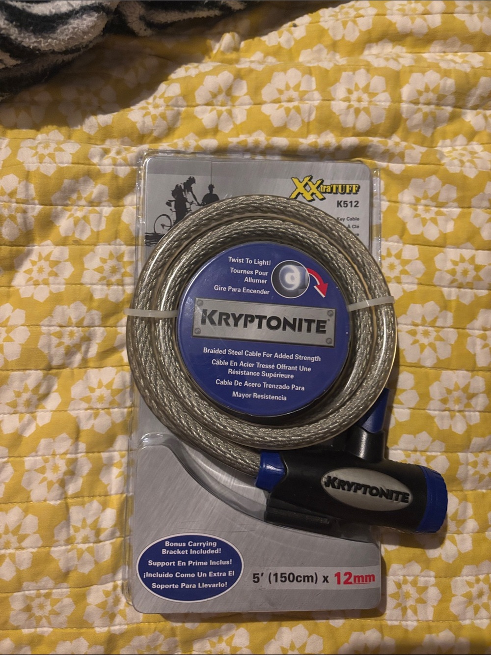NWT Kryptonite 5' Braided Steel Cable Lock - Silver XXTuff